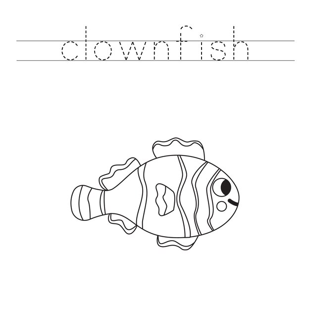 Premium vector trace the letters and color cartoon clownfish handwriting practice for kids