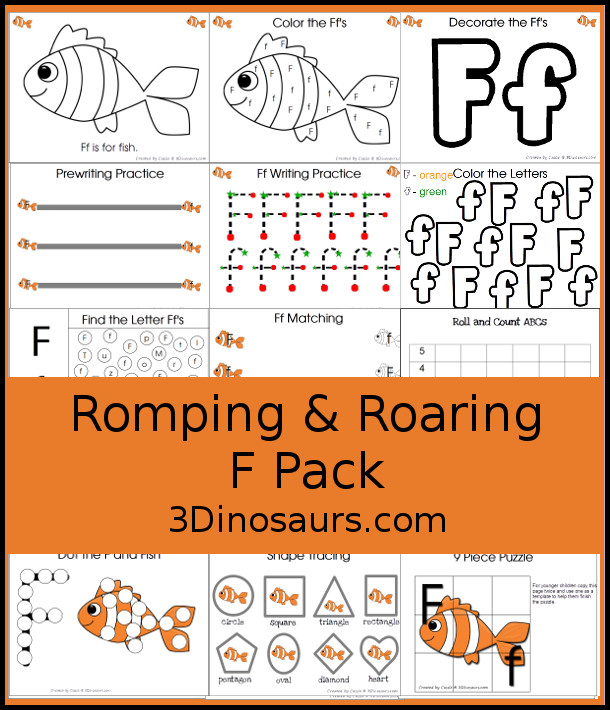 Free romping roaring f pack letter f is for fish dinosaurs