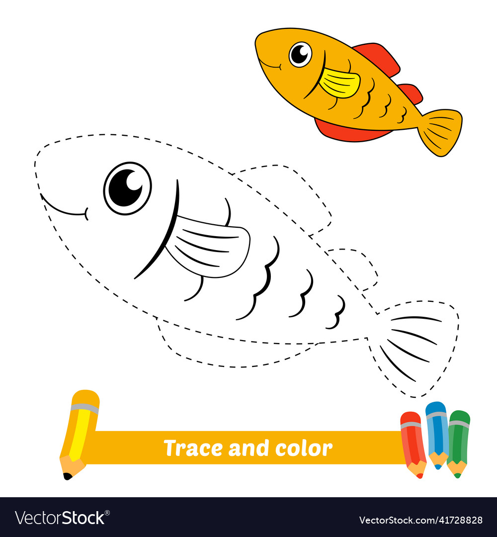 Trace and color for kids fish royalty free vector image