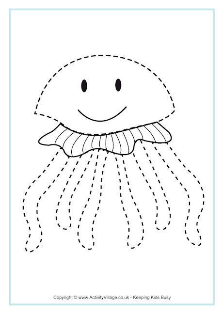 Jellyfish tracing page kindergarten worksheets preschool tracing preschool writing