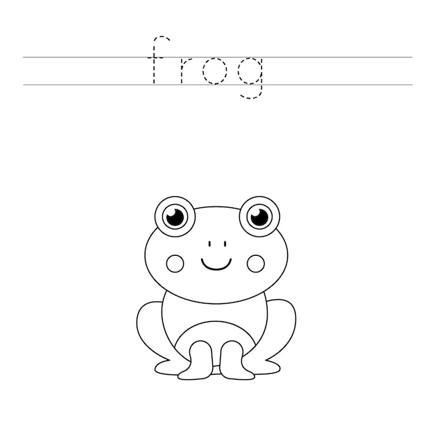 Premium vector trace the letters and color cute frog handwriting practice for kids