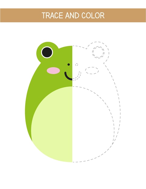 Premium vector trace and color worksheet for kids cute squishmallow frog tracing and coloring page