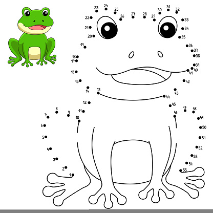 Dot to dot frog coloring page for kids stock illustration