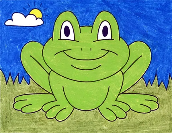 Easy how to draw a frog tutorial and frog coloring page