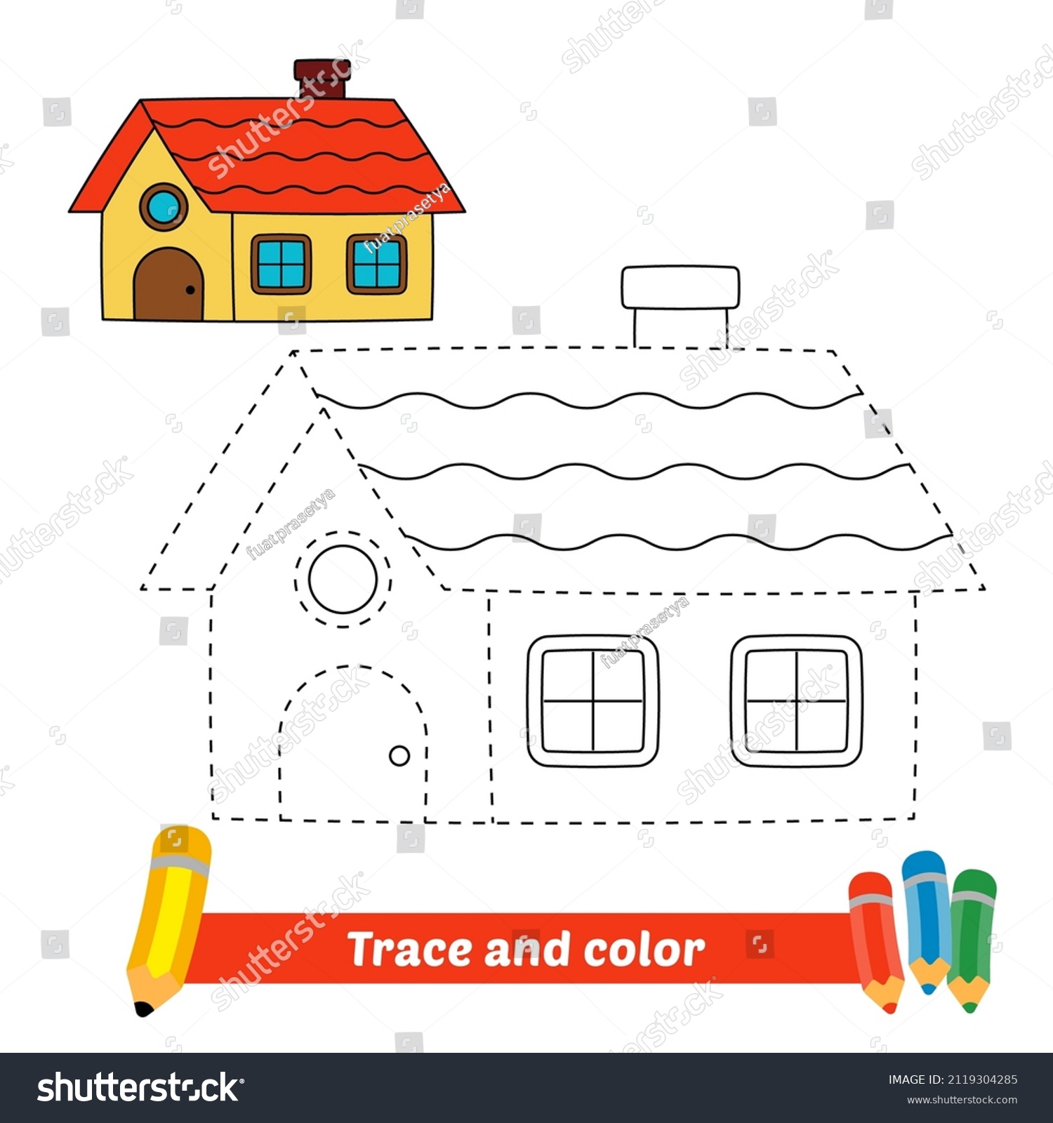 Trace color kids house vector stock vector royalty free