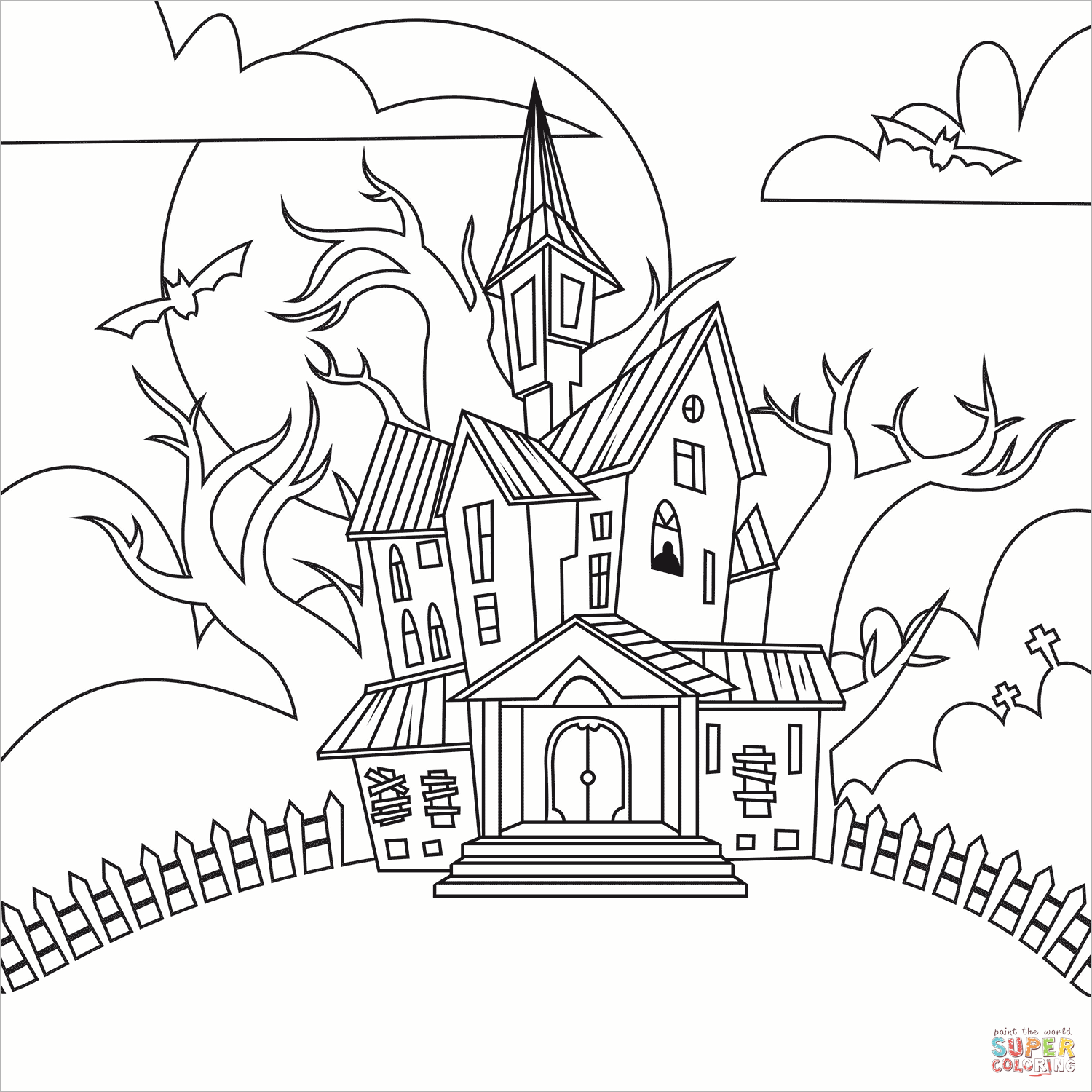 Haunted house coloring page free printable coloring pages