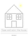 Trace and color the house worksheet