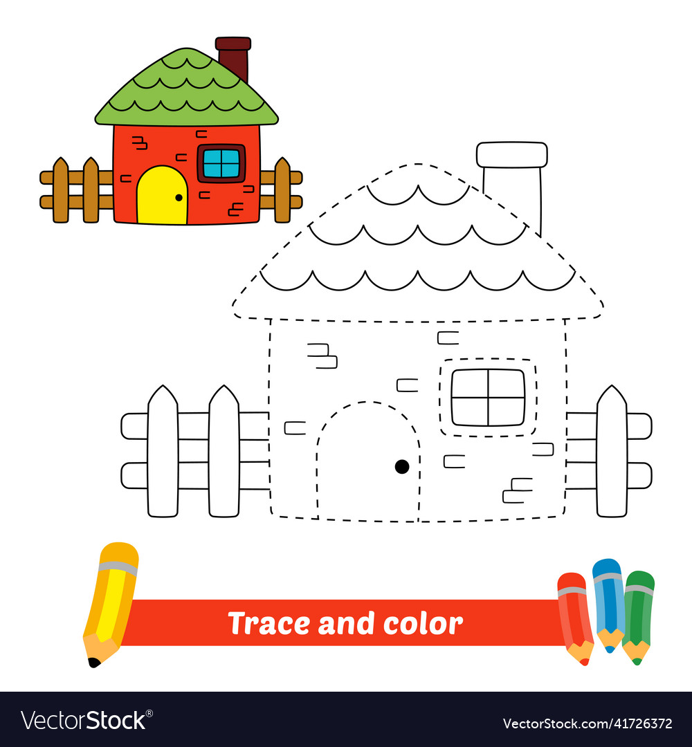 Trace and color for kids house royalty free vector image