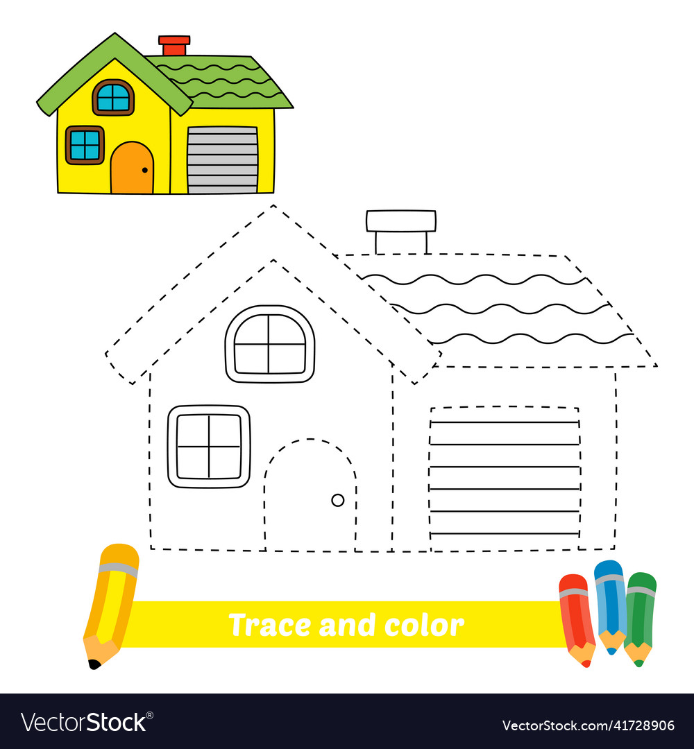 Trace and color for kids house royalty free vector image