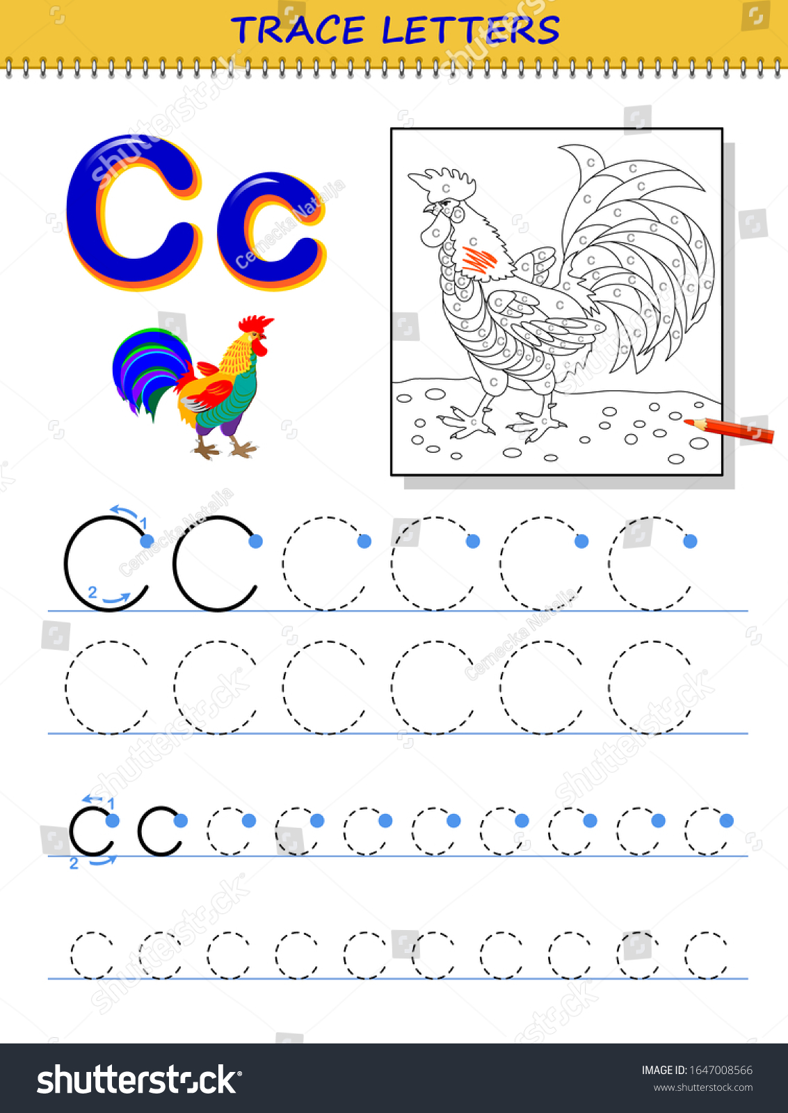 Tracing letter c study alphabet printable stock vector royalty free