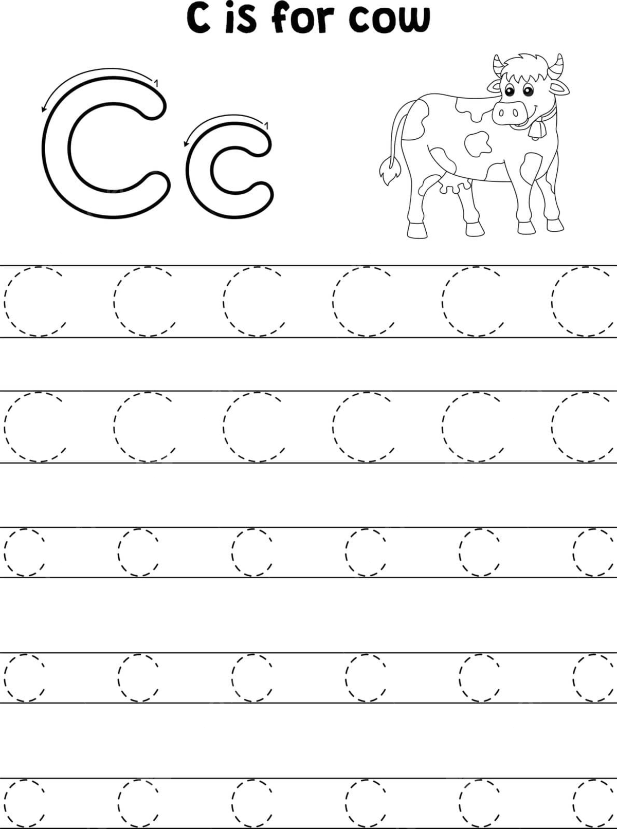 Cow traceable alphabet coloring page for children drawing letter c vector drawing letter c png and vector with transparent background for free download