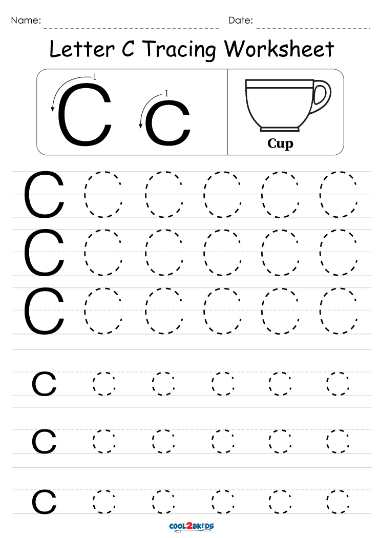 Free printable letter c tracing worksheets