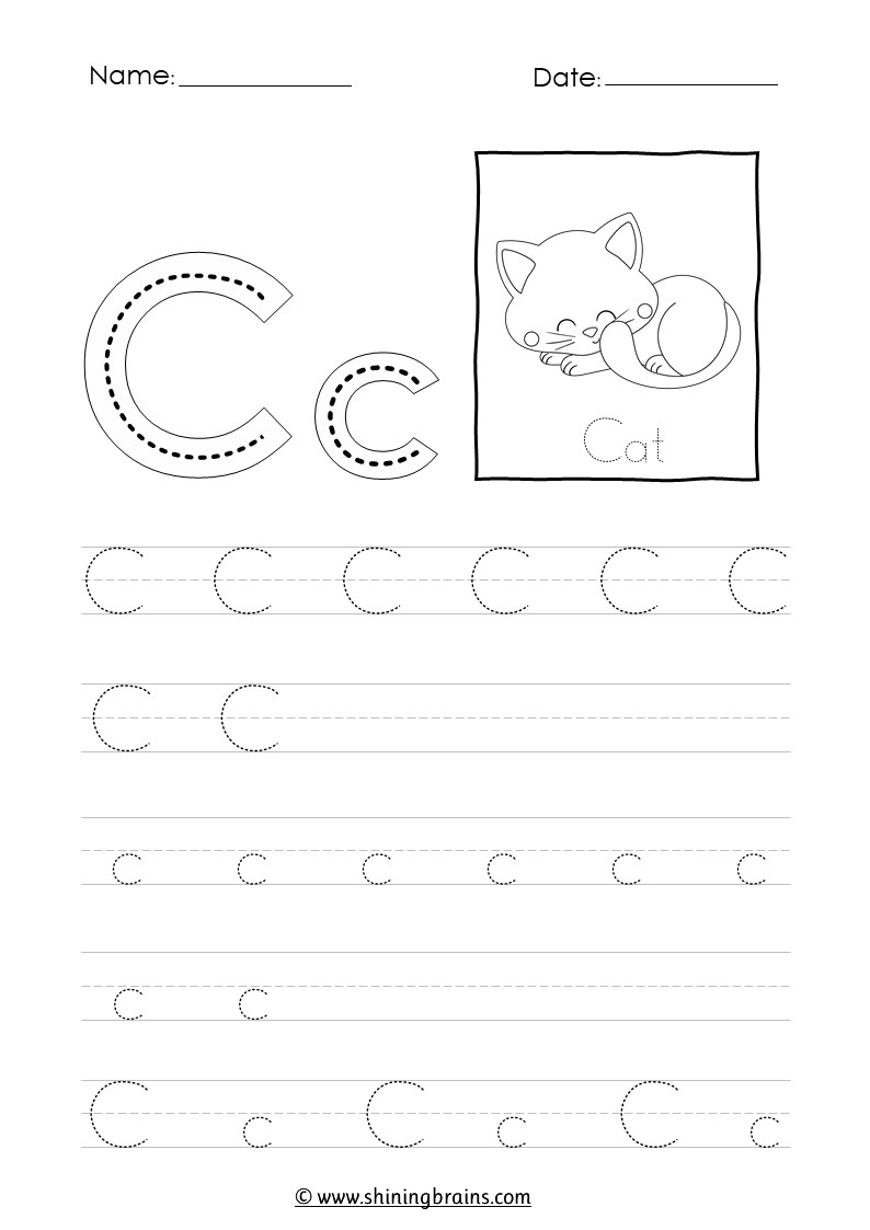 Tracing letter c c worksheet