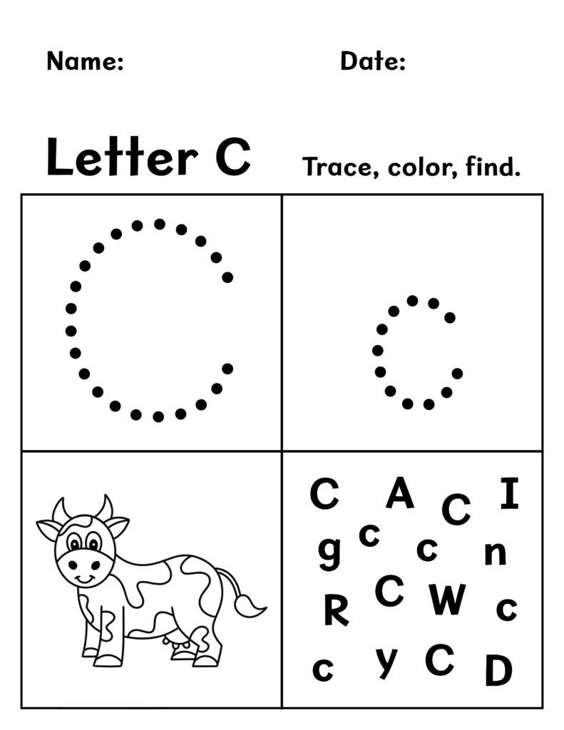 Free letter c worksheets for preschool â the hollydog blog