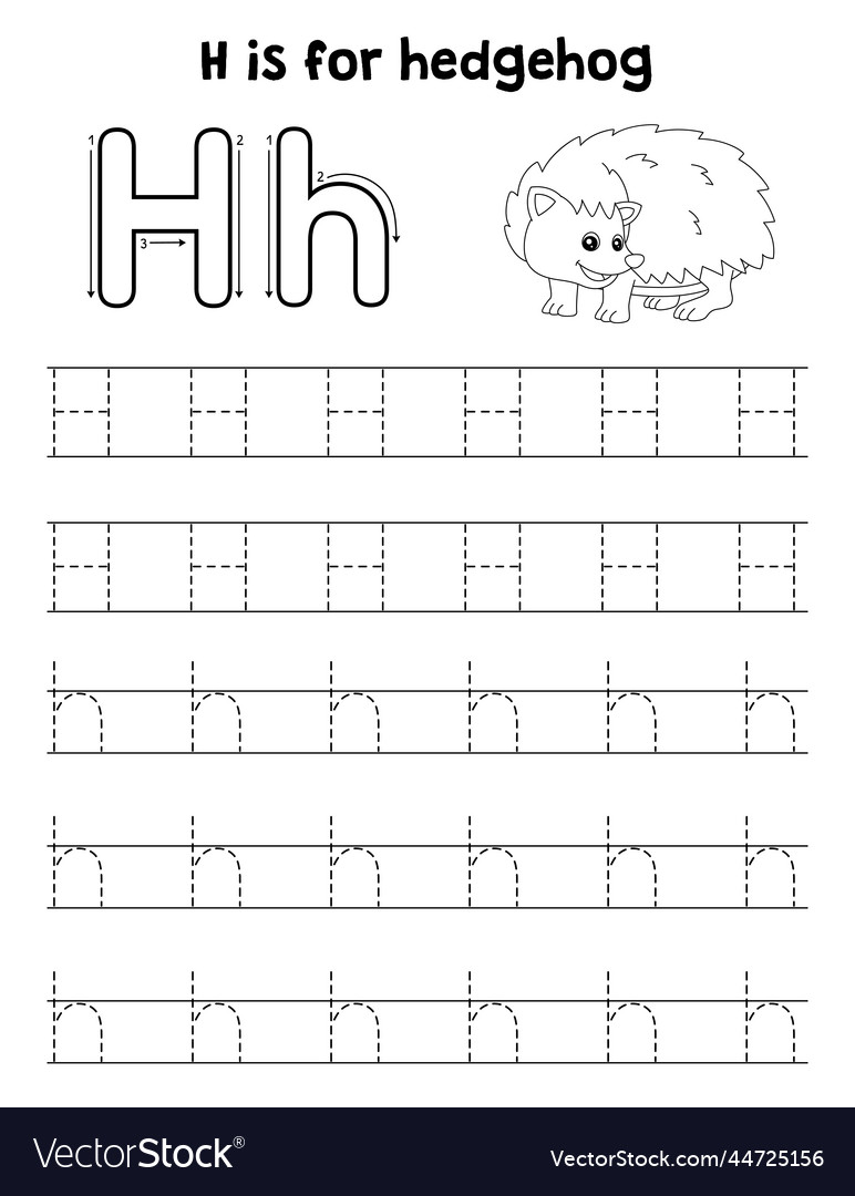 Hedgehog animal tracing letter abc coloring page h