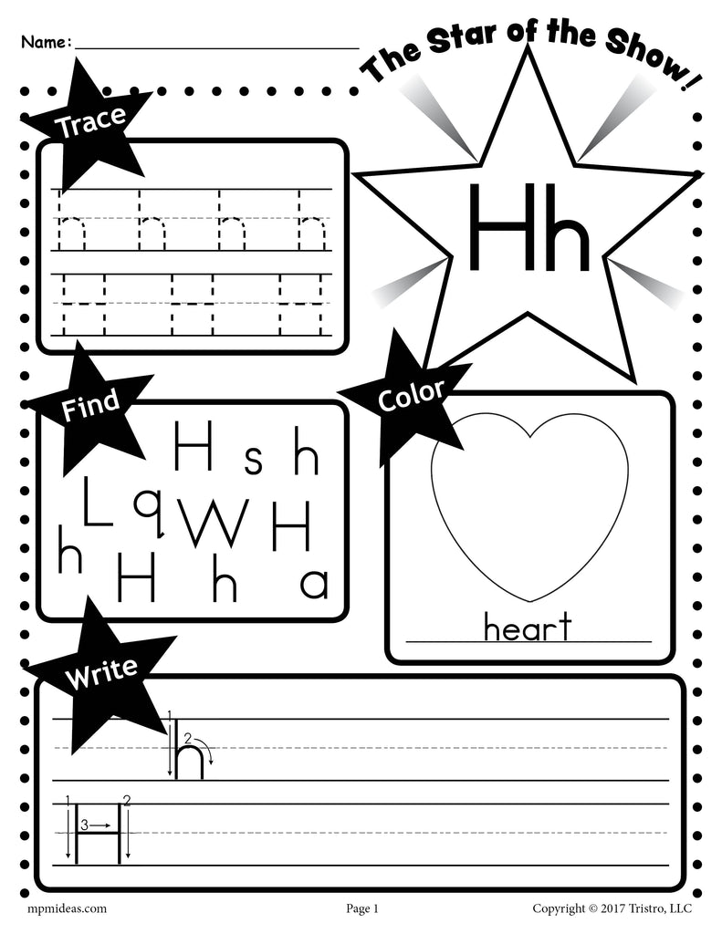 Letter h worksheet tracing coloring writing more â