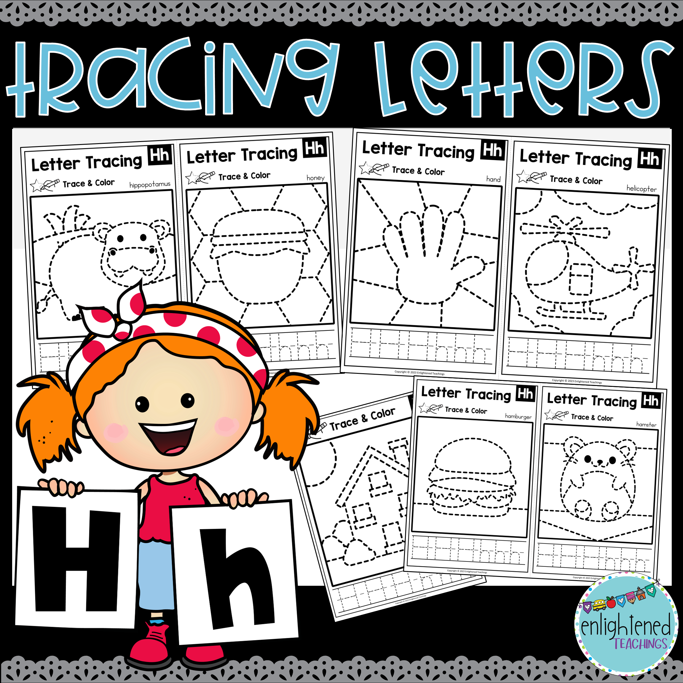 Letter h tracing worksheets letter tracing mats letter h trace color made by teachers