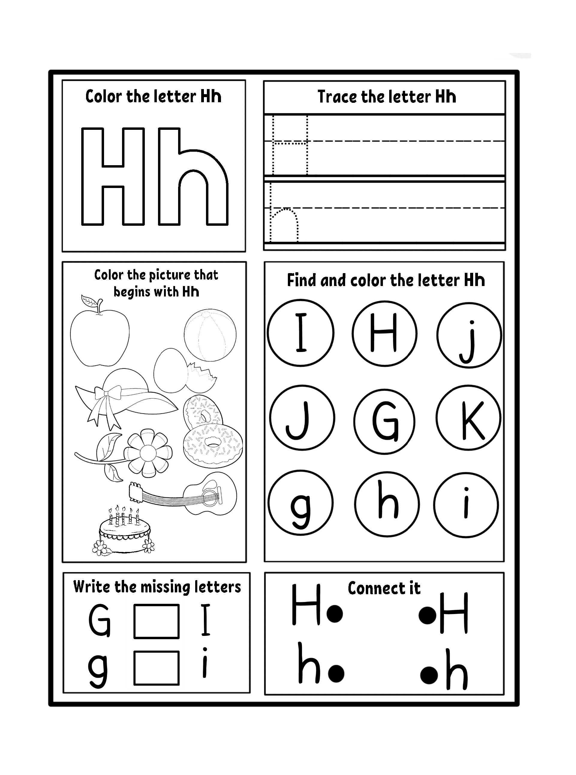 Free letter h worksheets for kids