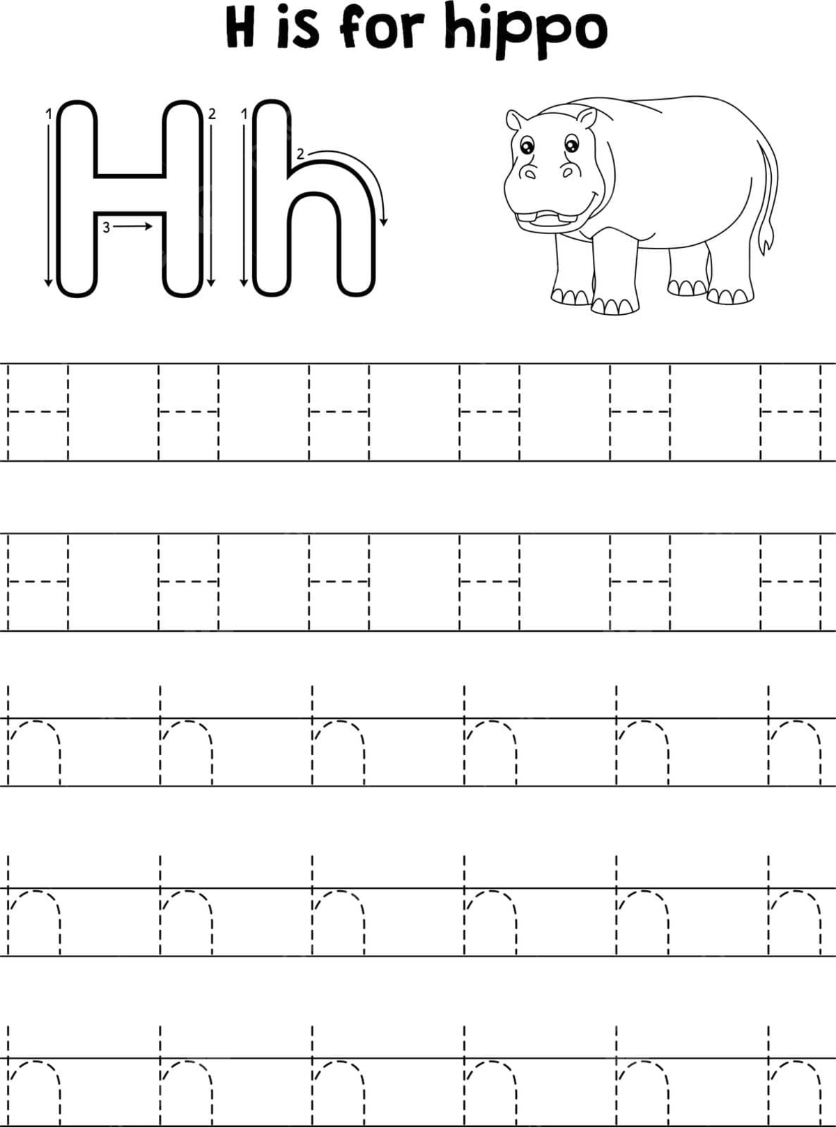 Hippo animal tracing letter abc coloring page with the letter h vector vector education abc png and vector with transparent background for free download
