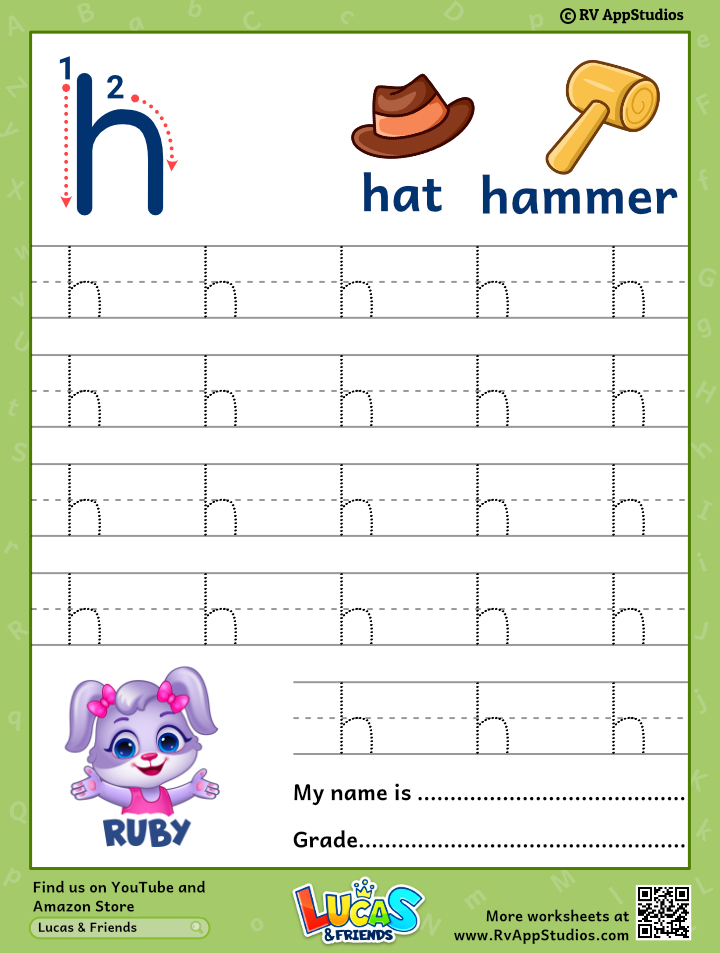 Lowercase letter h tracing worksheets trace small letter h worksheet