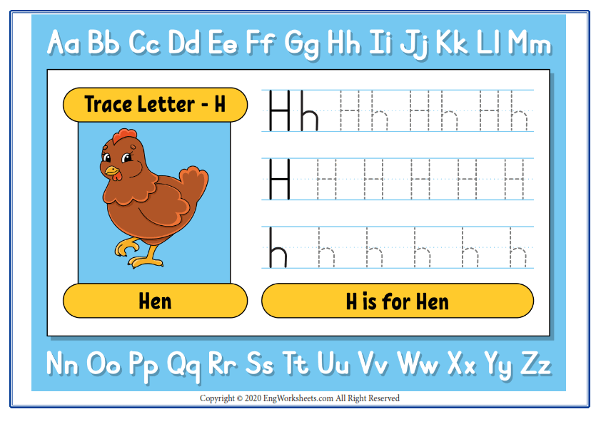 Alphabet letter h exercise with cartoon vocabulary