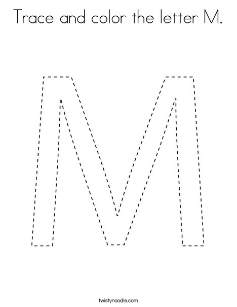 Trace and color the letter m coloring page