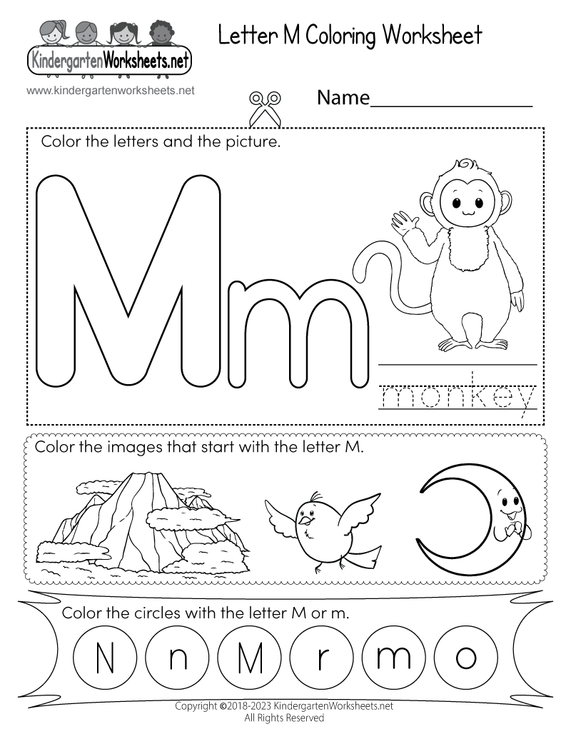 Free printable letter m coloring worksheet