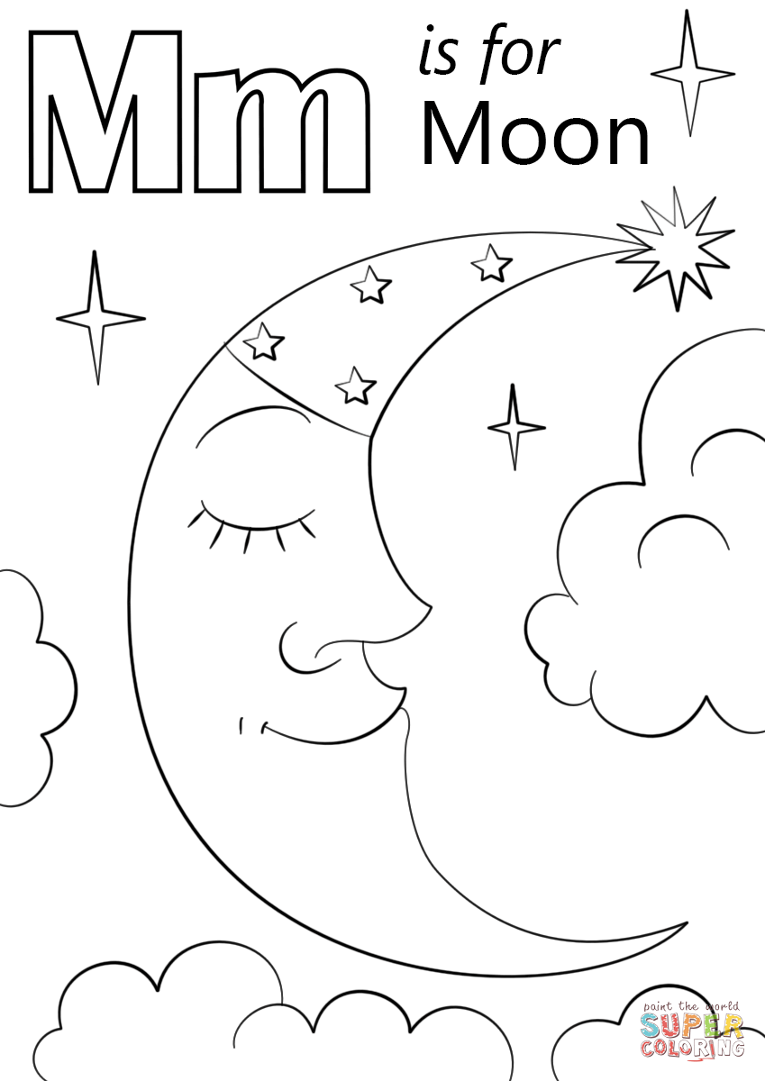 Letter m is for moon coloring page free printable coloring pages