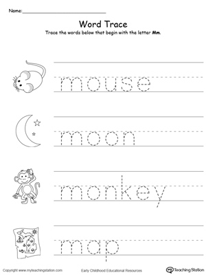 Free trace words that begin with letter sound m