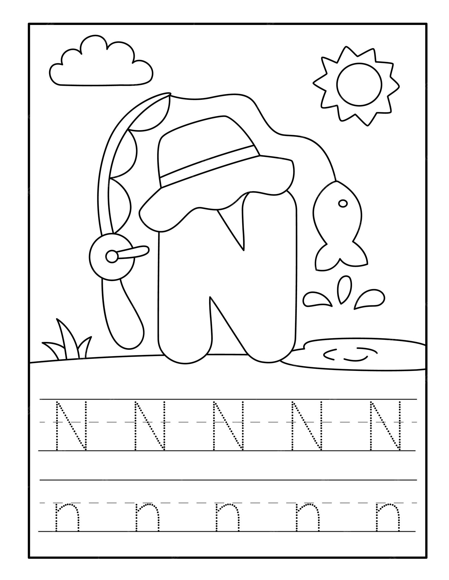 Premium vector fishing alphabet coloring pages for toddlers