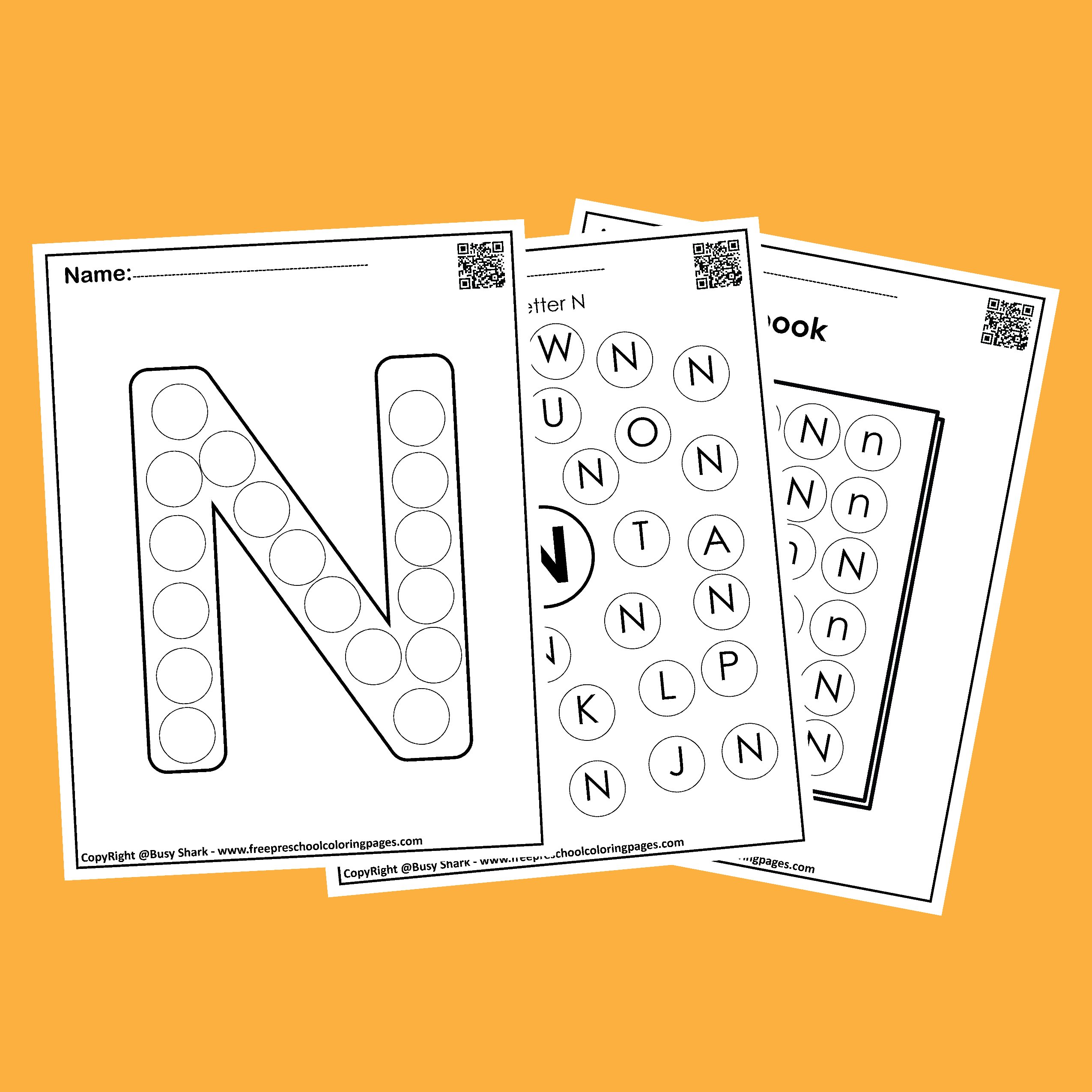 Letter n dot markers free coloring pages