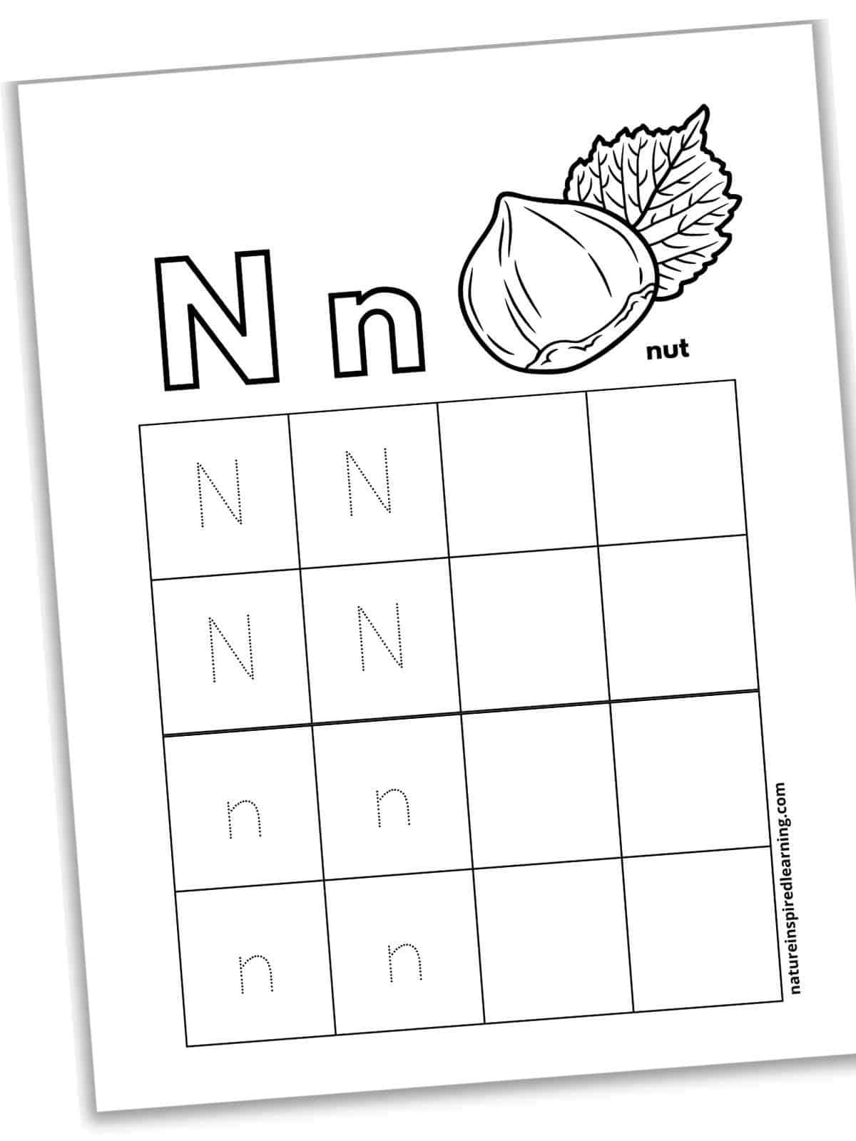 Letter n tracing worksheets