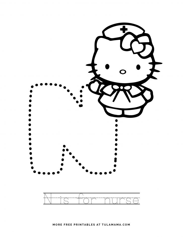 Free printable hello kitty tracing letters worksheets