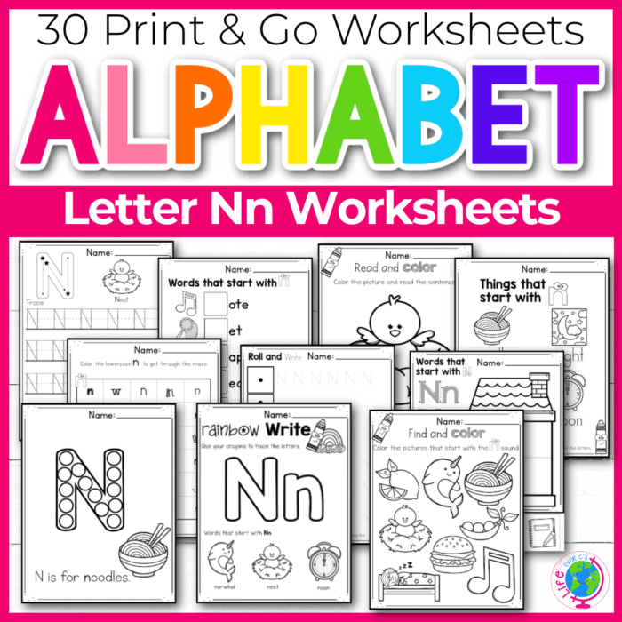 Free printable letter n worksheets tracing letter recognition alphabet sounds