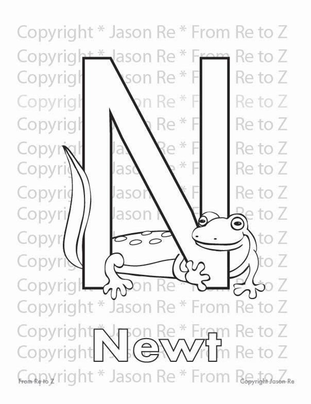 N is for newt abcs coloring page alphabet printable digital download letter n classrooms and children of all ages