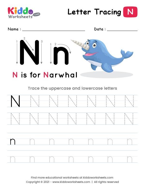 Letter tracing alphabet n