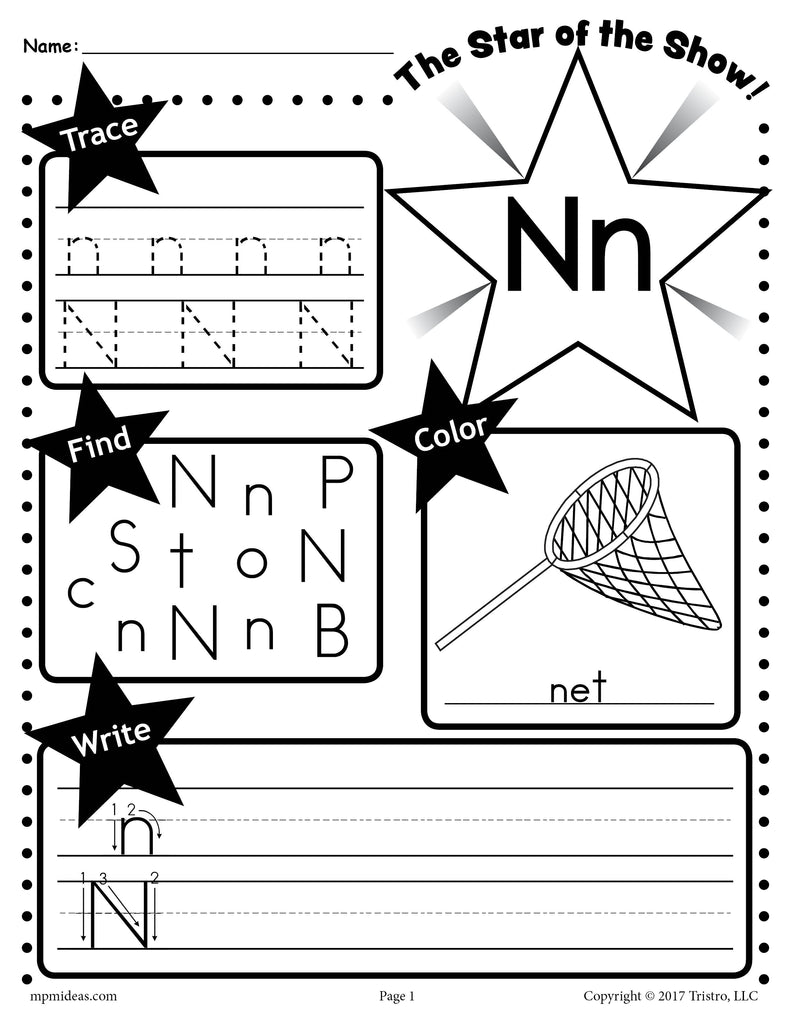 Letter n worksheet tracing coloring writing more â