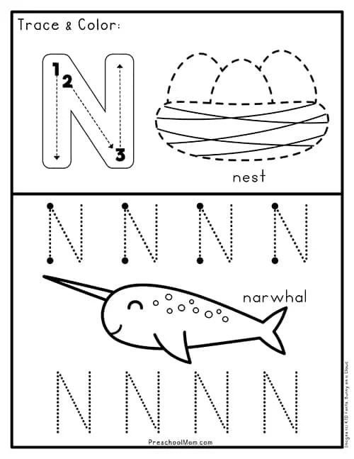 Letter n preschool printables