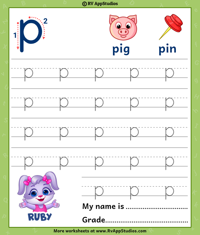 Lowercase letter p tracing worksheets trace small letter p worksheet