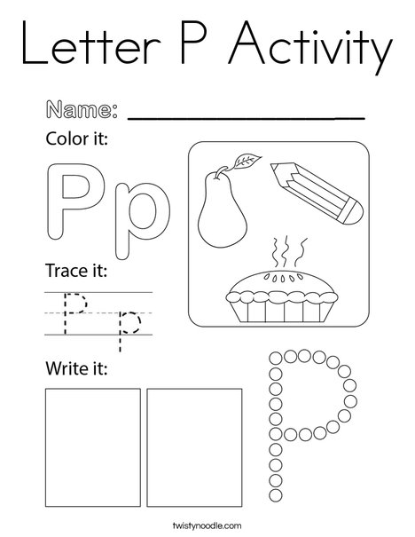 Letter p activity coloring page