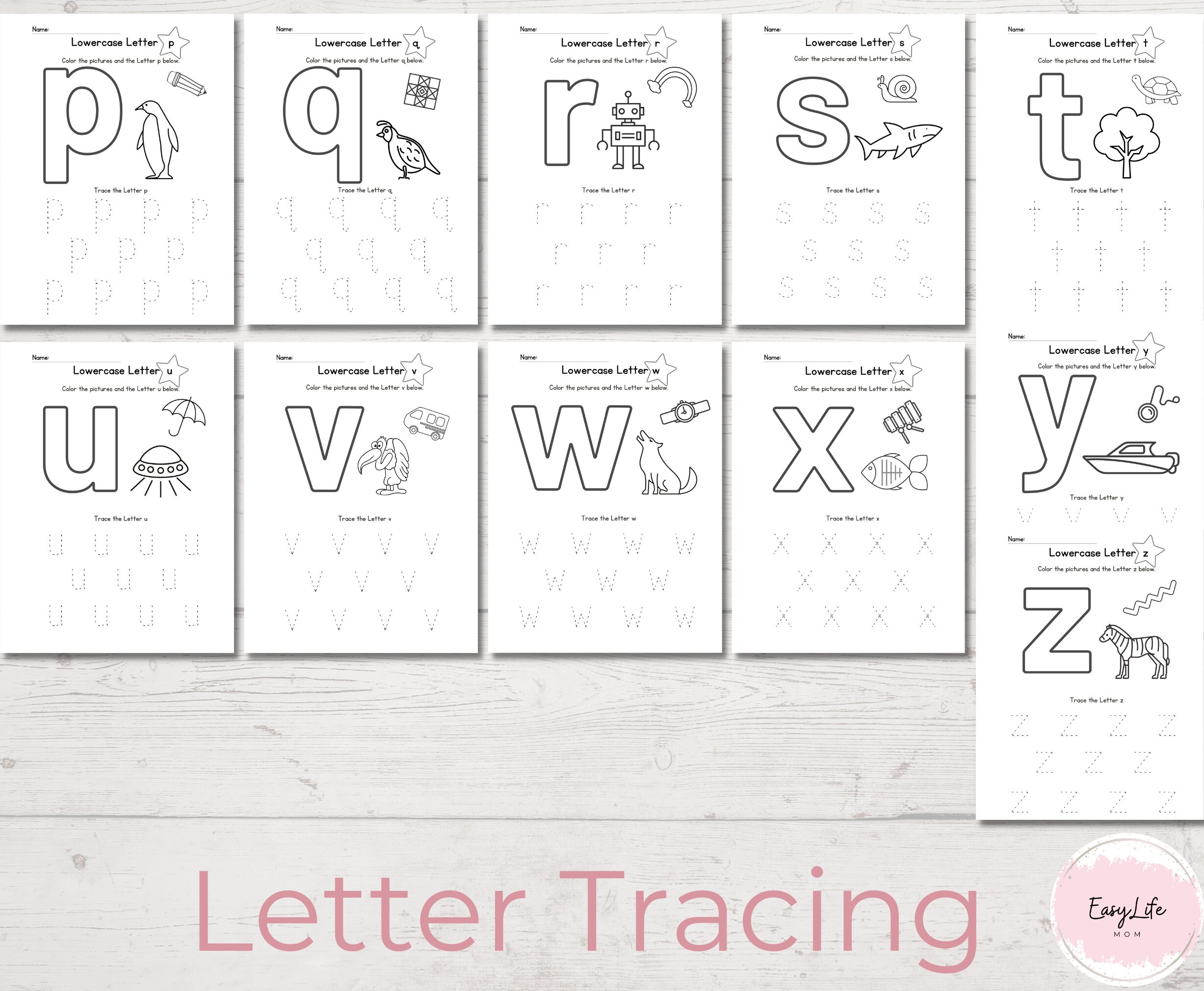 Printable alphabet letter tracing worksheets trace letters prek worksheets learning activities abc coloring page pdf