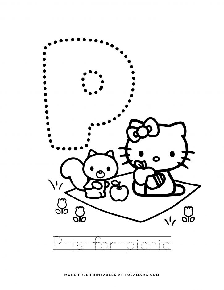 Free printable hello kitty tracing letters worksheets