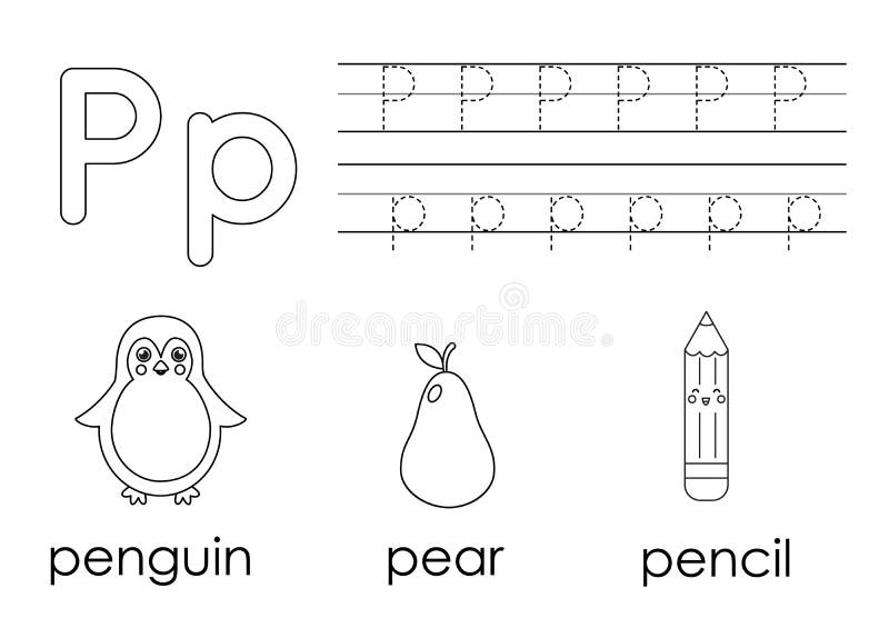 Learning english alphabet for kids letter p coloring book stock vector