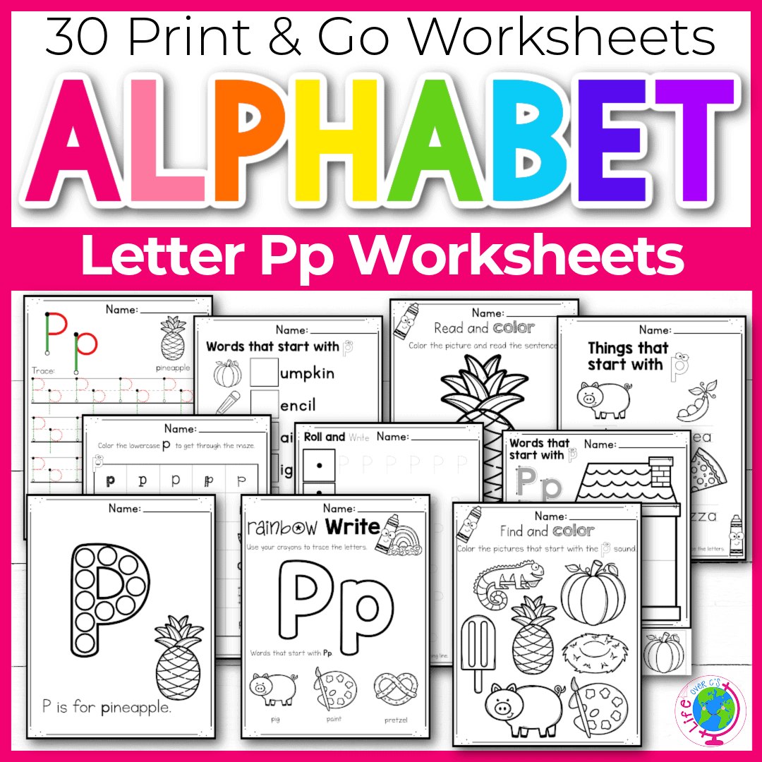 Free printable letter p alphabet worksheets for kids