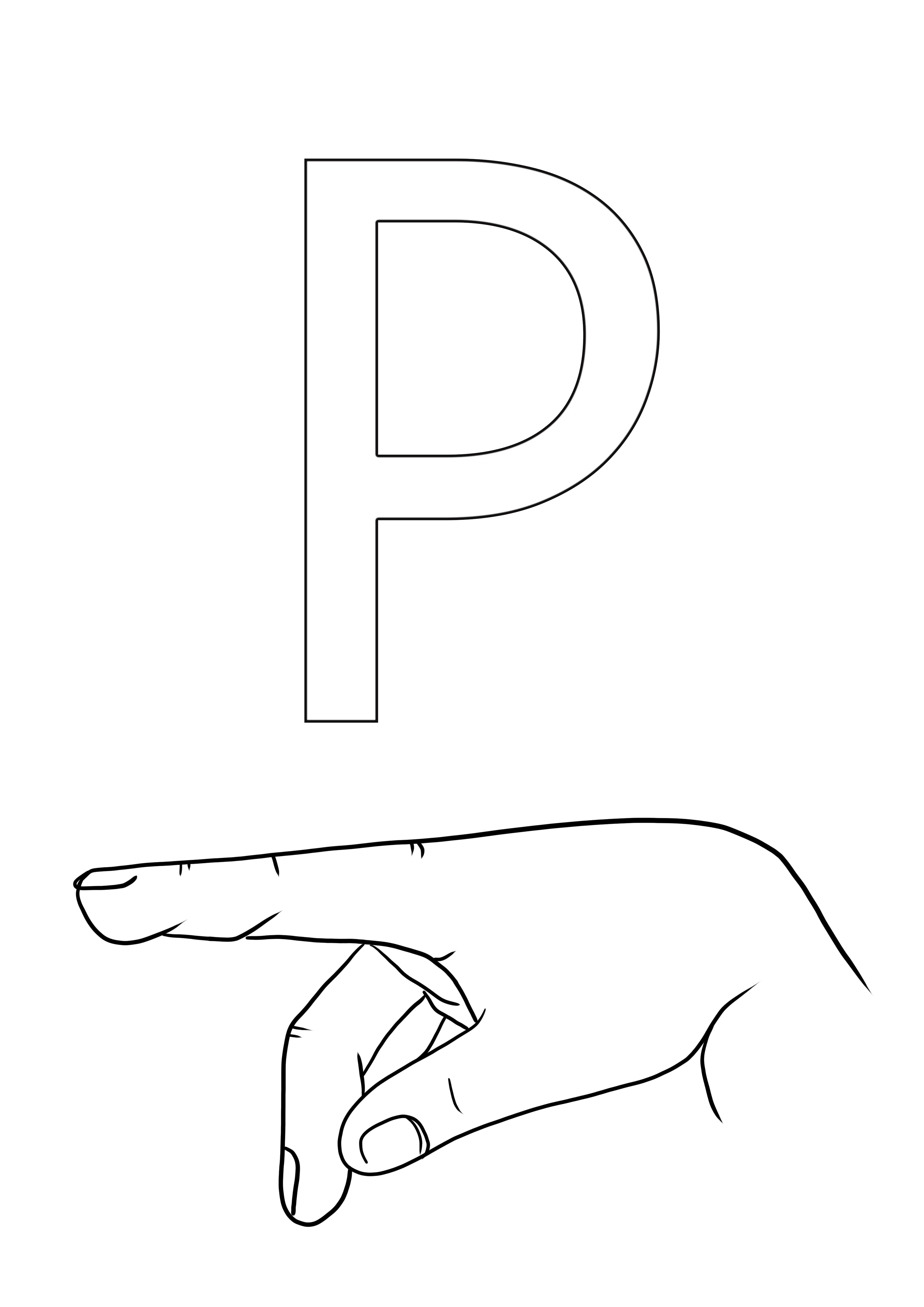 Asl letter p to color and print for free