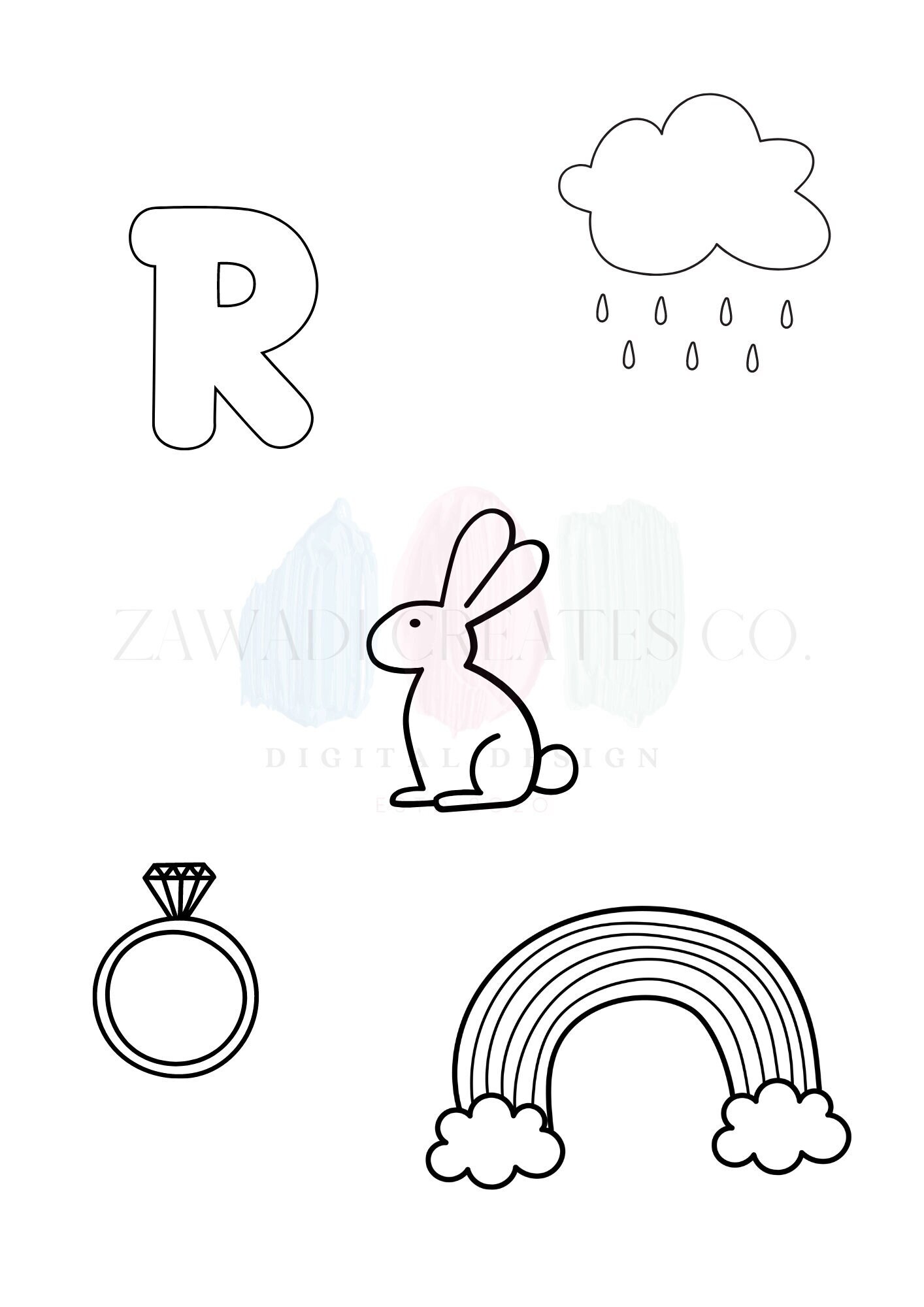 Printable coloring page for children letter r coloring page