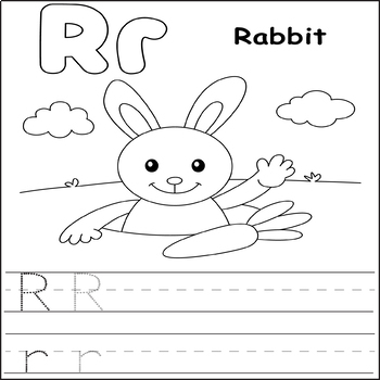 Chinese rabbit coloring page trace alphabet r