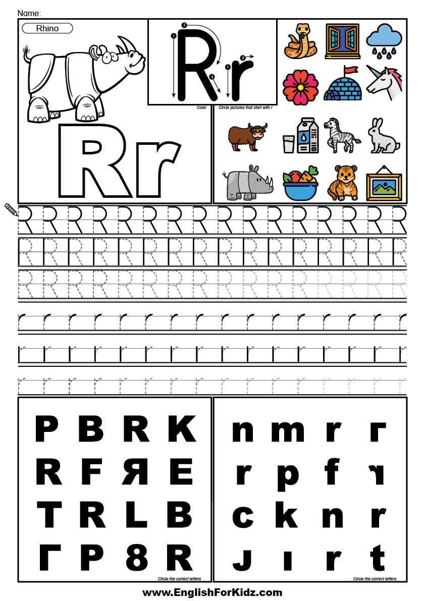 English for kids step by step letter r worksheets flash cards coloring pages