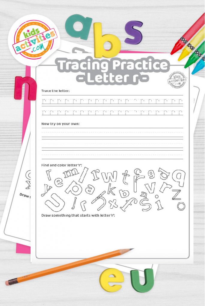 Free letter r practice worksheet trace it write it find it draw kids activities blog