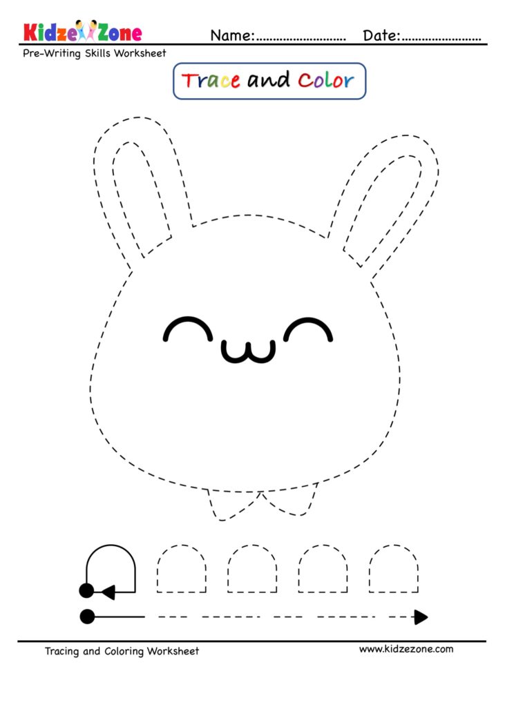 Rabbit cartoon tracing and coloring